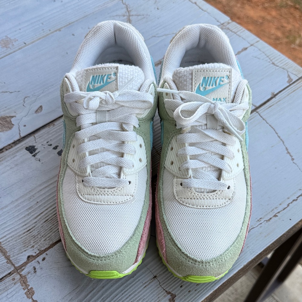 Nike Air Max 90 Women's Sneakers in White, Green, and Pink
